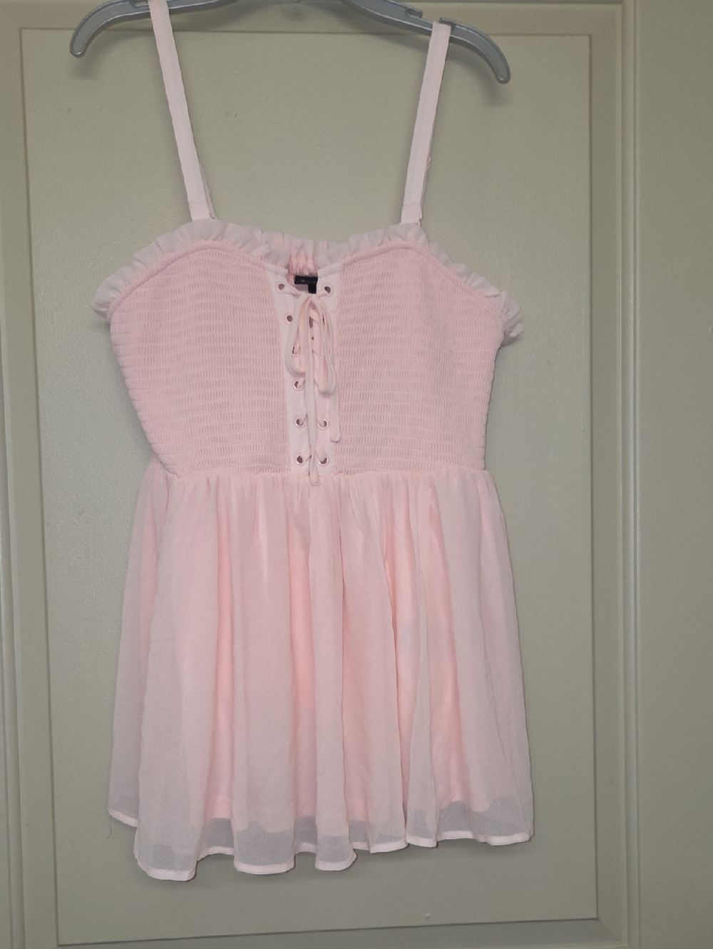 torrid Light Pink Lace-Up Smocked Camisole Top